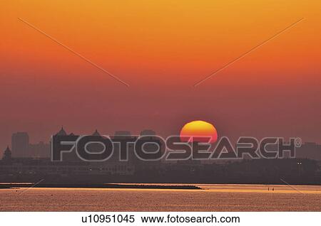 Stock Photography - Urayasu Seen from Wakasu Kaihin Park at Dawn. Fotosearch