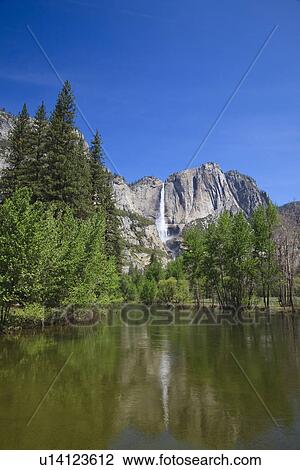 Stock Image - Yosemite Waterfall and Merced River. Fotosearch