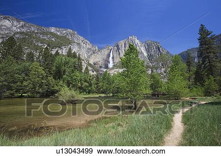 Stock Photo - Yosemite Waterfall and Merced River. Fotosearch