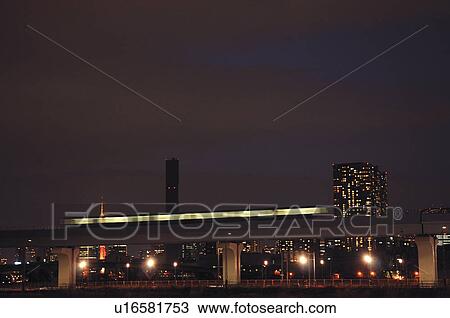 Yurikamome at Night View Large Photo Image Stock Image - Yurikamome at Night. Fotosearch