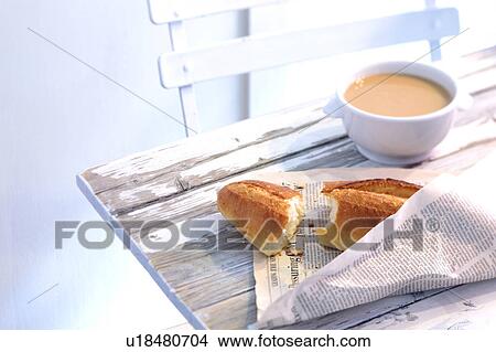 Baguette and Latte View Large Photo Image Picture - Baguette and Latte. Fotosearch