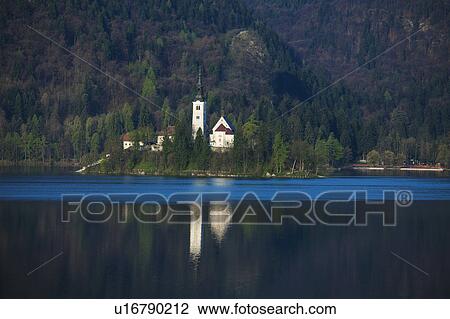 Stock Image - Bled Island and Church. Fotosearch