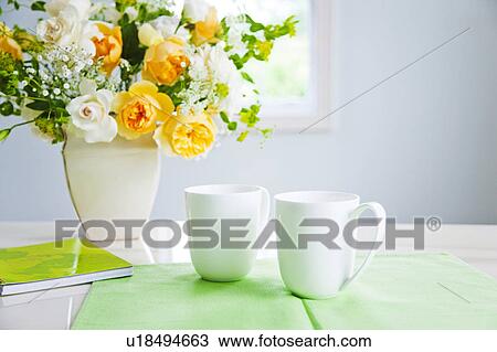 Bunch of Roses and Two Mugs View Large Photo Image Stock Image - Bunch of Roses and Two Mugs. Fotosearch