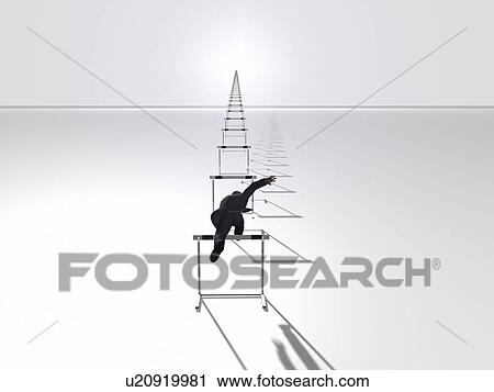 Stock Image - Businessman jumping a hurdle, digitally generated image. Fotosearch