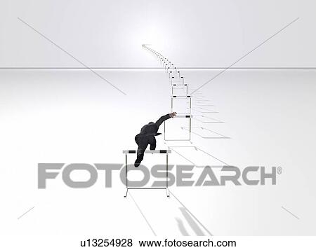 Stock Photo - Businessman jumping a hurdle, digitally generated image. Fotosearch