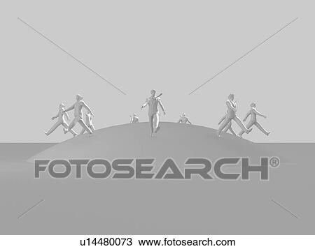 Stock Image - Businessman walking into different directions from a dome, digitally generated image. Fotosearch