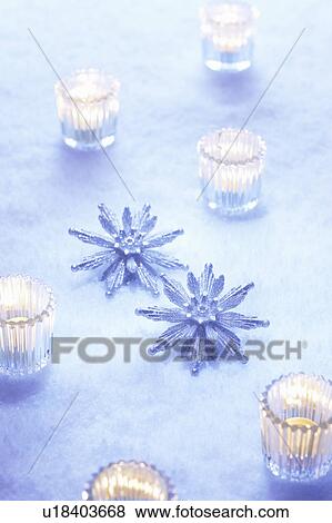 Stock Photo - Candles and Christmas Decorations. Fotosearch