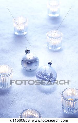 Stock Image - Christmas Decorations and Tea Lights. Fotosearch