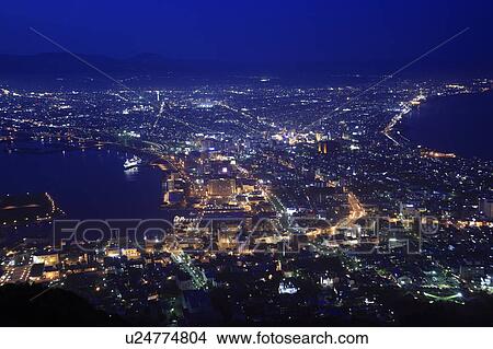 Cityscape of Hakodate city at night, Hokkaido Prefecture, Japan View Large Photo Image Picture - Cityscape of Hakodate city at night, Hokkaido Prefecture, Japan. Fotosearch