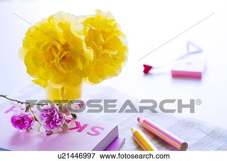Colored Pencils and Yellow Rose View Large Photo Image Stock Photo - Colored Pencils and Yellow Rose. Fotosearch