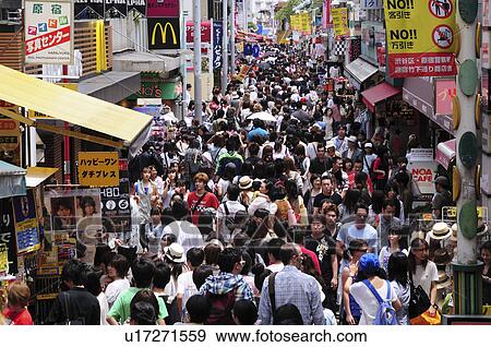 Stock Photo - Crowd at Takeshita street, Harajuku, Shibuya Ward, Tokyo Prefecture, Japan. Fotosearch