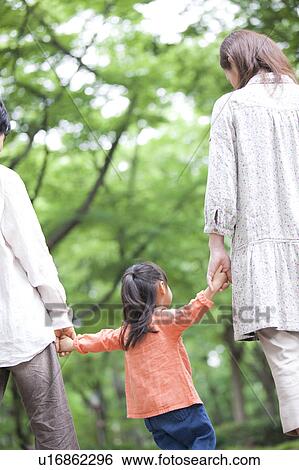 Stock Photograph - Family holding hands, rear view. Fotosearch