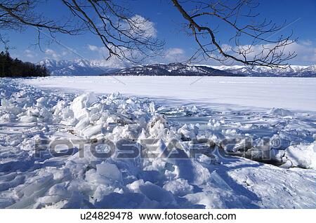 Stock Photo - Frozen Kussharo lake, Hokkaido Prefecture, Japan. Fotosearch