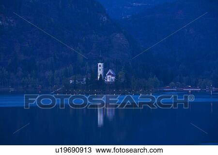 Stock Image - Lake Bled with Island and Church. Fotosearch