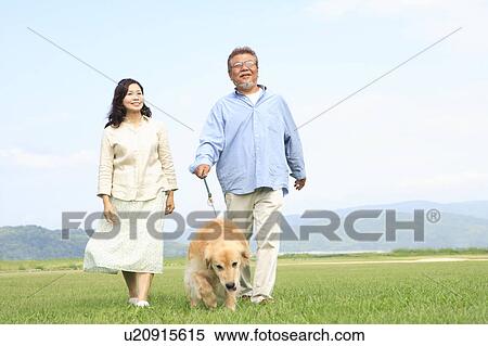 Mature Couple Walking with Dog View Large Photo Image Stock Photography - Mature Couple Walking with Dog. Fotosearch