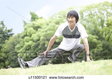 Stock Image - Mature man stretching. Fotosearch