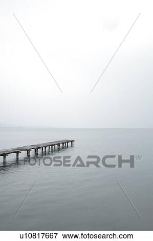 Stock Photo - Old pier at a lake, Shiga Prefecture, Japan. Fotosearch