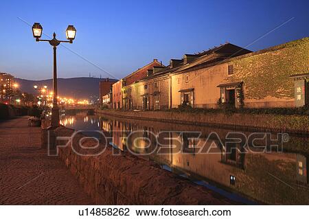 Stock Image - Otaru canal and warehouses, Hokkaido Prefecture, Japan. Fotosearch