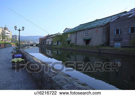 Stock Image - Otaru canal and warehouses, Hokkaido Prefecture, Japan. Fotosearch