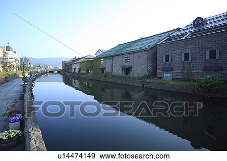 Stock Photo - Otaru canal and warehouses, Hokkaido Prefecture, Japan. Fotosearch