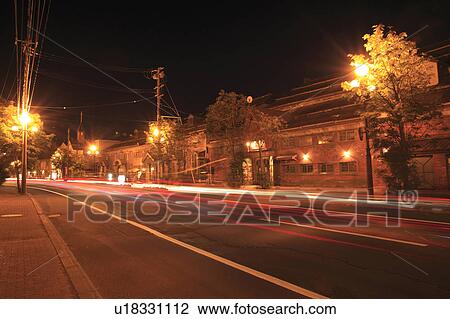 Stock Image - Otaru city at night, Hokkaido Prefecture, Japan. Fotosearch