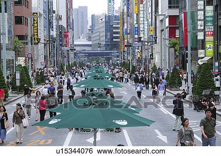 Stock Photograph - Pedestrian zone in Ginza, Chuo Ward, Tokyo Prefecture, Japan. Fotosearch
