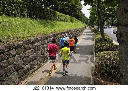 Picture - People jogging, Minato Ward, Tokyo Prefecture, Japan. Fotosearch