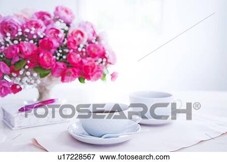 Pink Roses and Tea Cups View Large Photo Image Stock Photo - Pink Roses and Tea Cups. Fotosearch