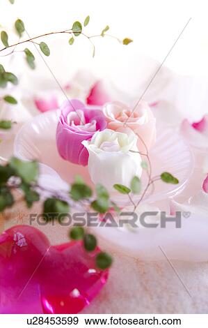 Stock Photo - Pink Roses and Toiletries. Fotosearch