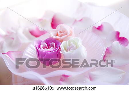 Stock Photography - Pink Roses and Toiletries. Fotosearch