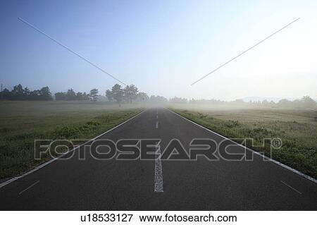 Stock Photo - Road in the morning, Aomori Prefecture, Honshu, Japan. Fotosearch