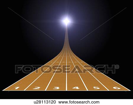 Stock Image - Running track going into the light, digitally generated image. Fotosearch