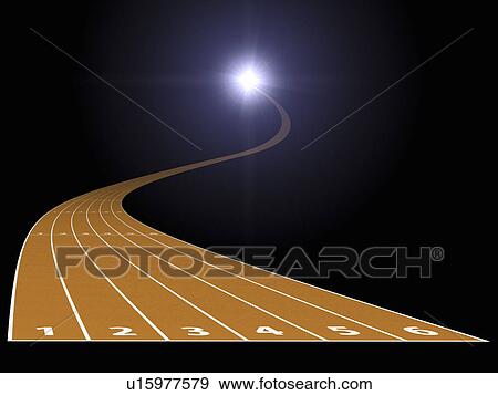 Stock Photo - Running track going into the light, digitally generated image. Fotosearch
