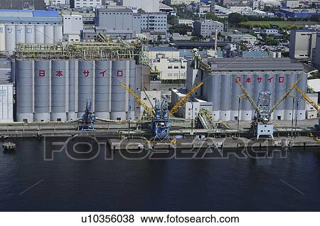 Stock Photo - Silos at Chiba port, Chiba Prefecture, Japan. Fotosearch