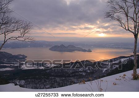 Sunrise over Lake Toya in Winter View Large Photo Image Stock Image - Sunrise over Lake Toya in Winter. Fotosearch