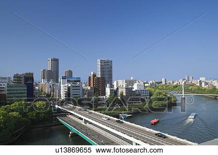 Tenmabashi Bridge and Okawa River View Large Photo Image Stock Photography - Tenmabashi Bridge and Okawa River. Fotosearch