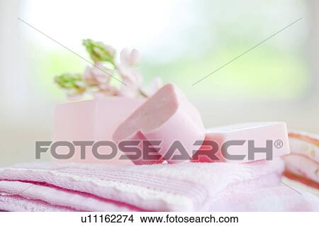 Picture - Toiletries and Lupine Flowers. Fotosearch