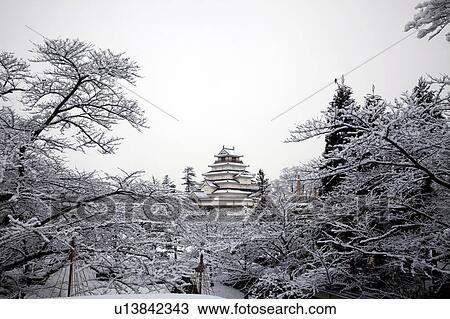 Tsuruga Castle in Winter View Large Photo Image Stock Image - Tsuruga Castle in Winter. Fotosearch
