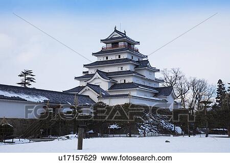 Tsuruga Castle in Winter View Large Photo Image Stock Photo - Tsuruga Castle in Winter. Fotosearch