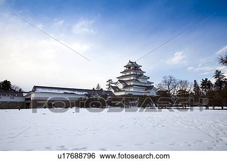 Tsuruga Castle in Winter View Large Photo Image Stock Photograph - Tsuruga Castle in Winter. Fotosearch