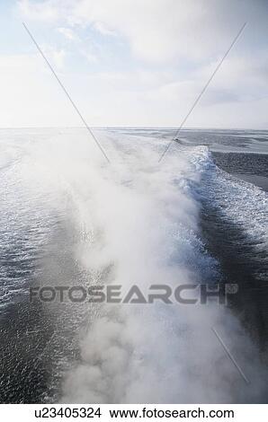Picture - Wake of nautical vessel, Hokkaido Prefecture, Japan. Fotosearch