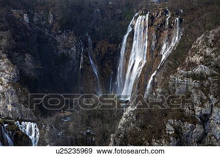 Stock Photo - Waterfall of Plitvice Lakes National Park. Fotosearch