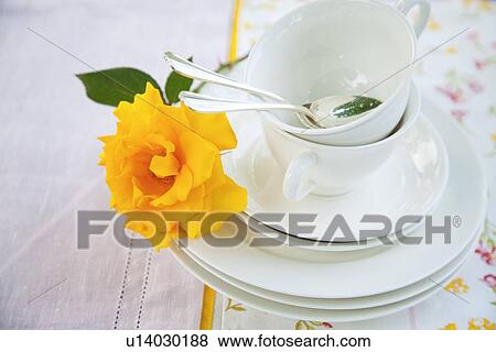 Yellow Rose and Tea Cups View Large Photo Image Stock Photo - Yellow Rose and Tea Cups. Fotosearch