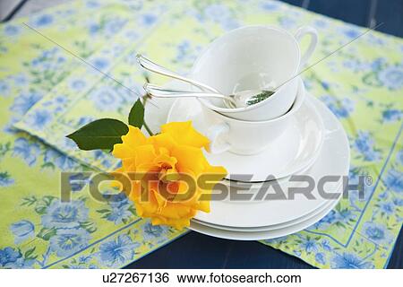 Yellow Rose and Tea Cups View Large Photo Image Stock Photograph - Yellow Rose and Tea Cups. Fotosearch