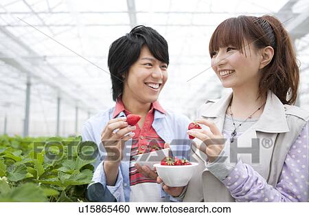 Young couple holding strawberries View Large Photo Image Stock Image - Young couple holding strawberries. Fotosearch