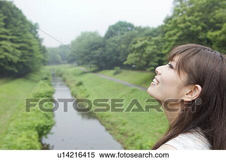 Stock Photography - Young Woman Looking Up. Fotosearch