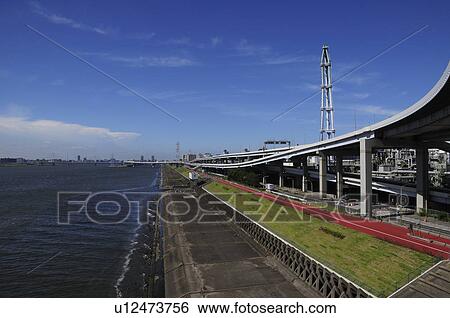 Stock Photograph - Arakawa and Elevated Motorway. Fotosearch