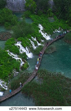 Stock Image - Boardwalk at Plitvice Lakes National Park. Fotosearch