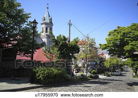Stock Image - Catholic Motomachi church and Daisan-zaka. Fotosearch