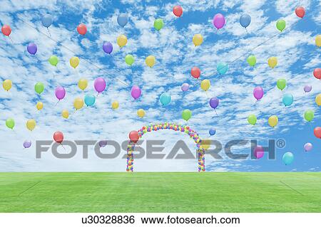Colorful Balloons Over Lawn View Large Photo Image Stock Photograph - Colorful Balloons Over Lawn. Fotosearch